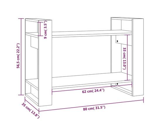 Bibliotecă/separator cameră negru 80x35x56,5 cm lemn masiv pin, 8 image