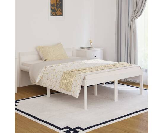 Cadru de pat, alb, 140x190 cm, lemn masiv de pin