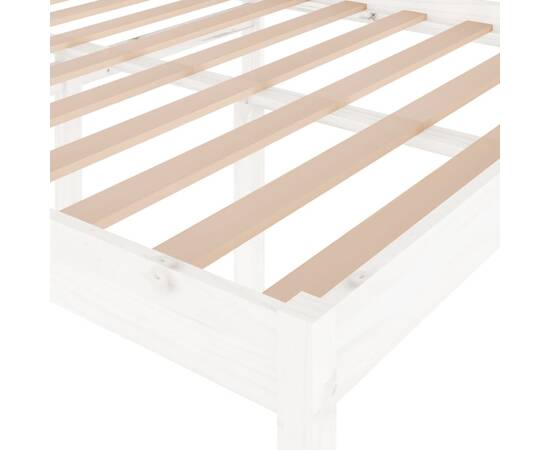 Cadru de pat dublu 4ft6, alb, 135x190 cm, lemn masiv de pin, 6 image