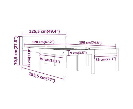 Cadru de pat mic dublu 4ft, alb, 120x190 cm, lemn masiv, 8 image