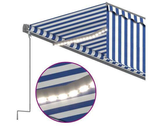 Copertină automată cu stor&led&senzor de vânt albastru/alb 5x3m, 5 image