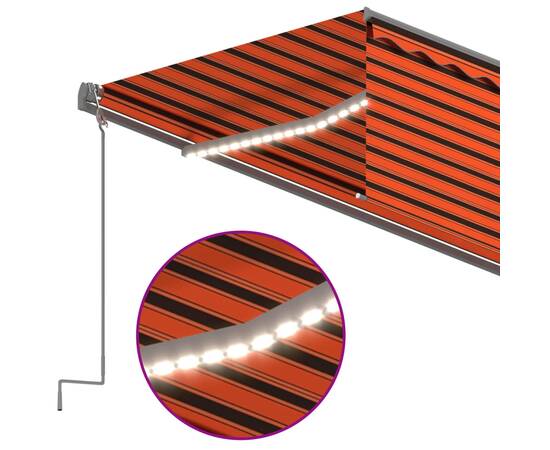 Copertină automată senzor vânt stor led, portocaliu/maro, 6x3 m, 5 image