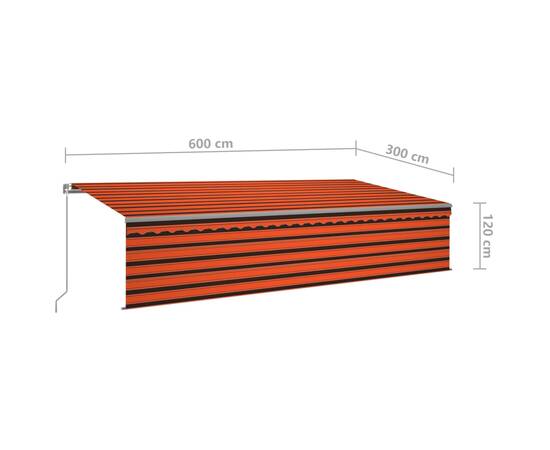 Copertină automată senzor vânt stor led, portocaliu/maro, 6x3 m, 9 image