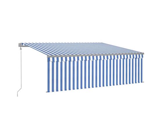 Copertină retractabilă automat cu stor, albastru&alb, 4,5x3 m, 2 image