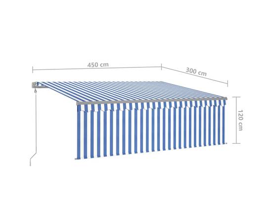 Copertină retractabilă automat cu stor, albastru&alb, 4,5x3 m, 8 image