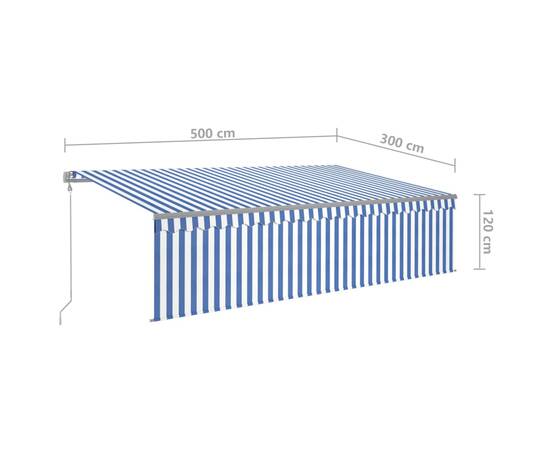 Copertină retractabilă automat cu stor, albastru&alb, 5x3 m, 8 image