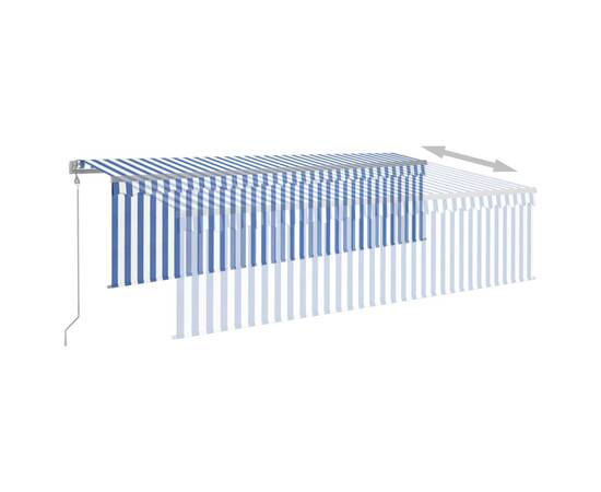 Copertină retractabilă automat cu stor, albastru&alb, 5x3 m, 4 image