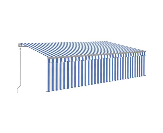 Copertină retractabilă automat cu stor, albastru&alb, 5x3 m, 2 image