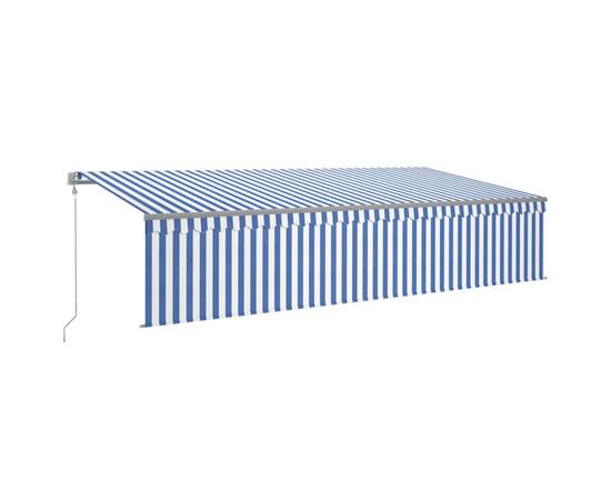 Copertină retractabilă automat cu stor, albastru&alb, 6x3 m, 2 image