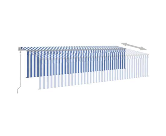 Copertină retractabilă automat cu stor, albastru&alb, 6x3 m, 4 image