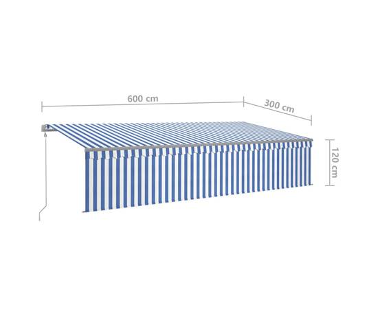 Copertină retractabilă automat cu stor, albastru&alb, 6x3 m, 8 image