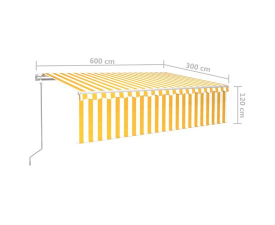 Copertină retractabilă automat cu stor, galben&alb, 6x3 m, 8 image