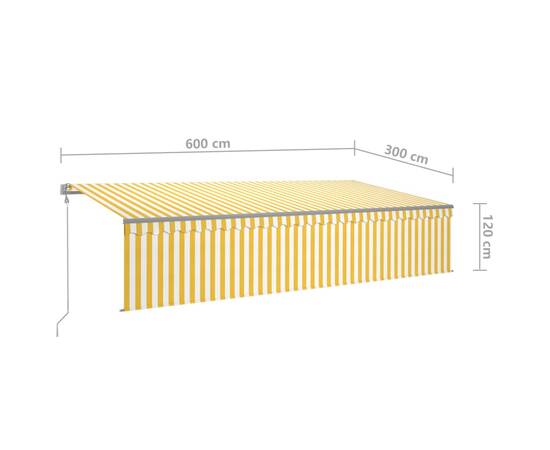 Copertină retractabilă automat cu stor, galben&alb, 6x3 m, 8 image