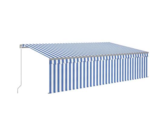 Copertină retractabilă manual cu stor, albastru&alb, 5x3 m, 2 image