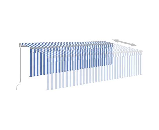 Copertină retractabilă manual cu stor, albastru&alb, 5x3 m, 4 image