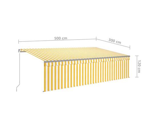 Copertină retractabilă manual cu stor, galben&alb, 5x3 m, 7 image