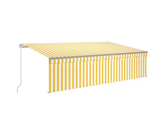 Copertină retractabilă manual cu stor, galben&alb, 5x3 m, 2 image