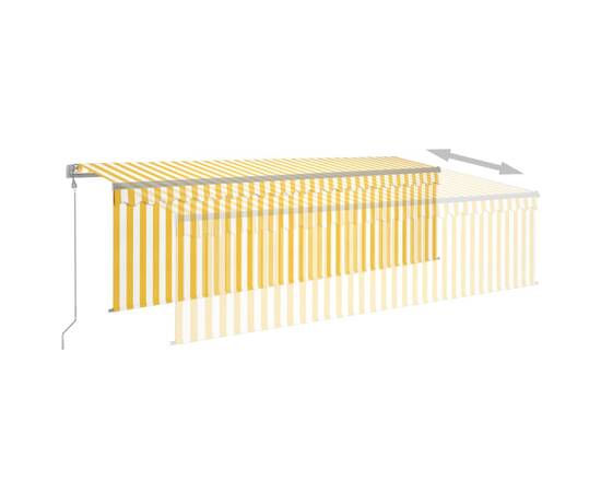 Copertină retractabilă manual cu stor, galben&alb, 5x3 m, 4 image