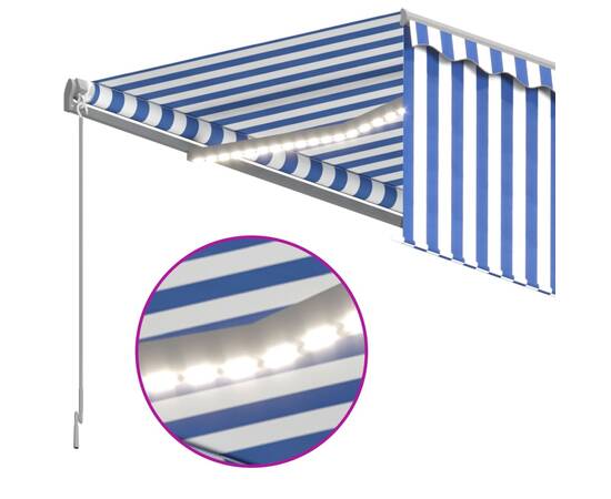 Copertină retractabilă manual cu stor&led, albastru&alb, 4,5x3m, 5 image