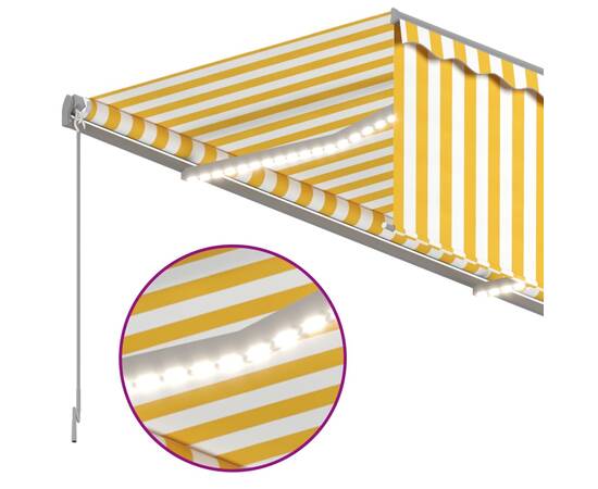 Copertină retractabilă manual cu stor&led, galben&alb, 4,5x3 m, 5 image