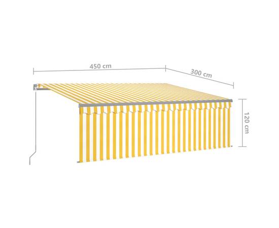 Copertină retractabilă manual cu stor&led, galben&alb, 4,5x3 m, 7 image