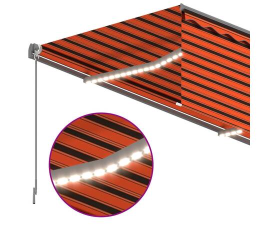 Copertină retractabilă manual cu stor&led portocaliu&maro 4x3 m, 5 image