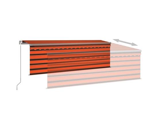 Copertină retractabilă manual cu stor&led portocaliu&maro 4x3 m, 4 image