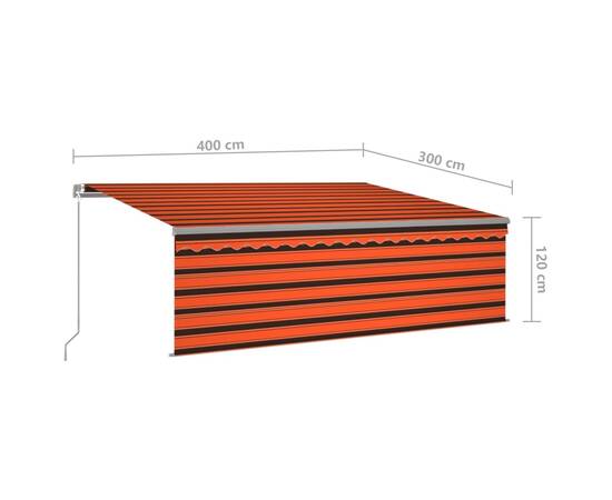 Copertină retractabilă manual cu stor&led portocaliu&maro 4x3 m, 7 image