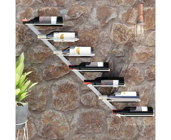 Suport sticle de vin, de perete, 7 sticle, alb, metal