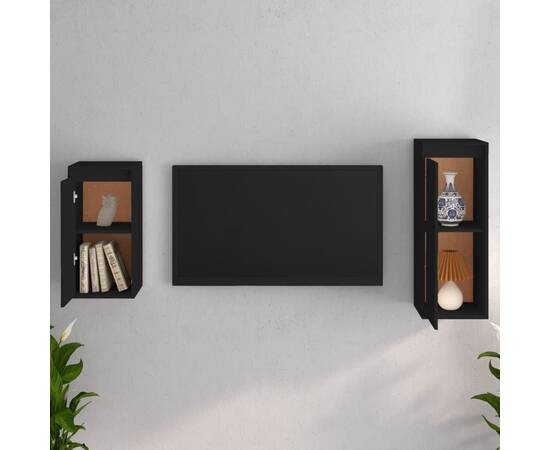 Comode tv, 2 buc., negru, lemn masiv de pin, 3 image
