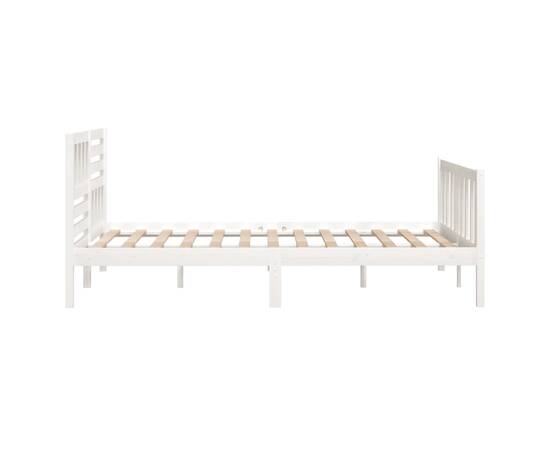 Cadru de pat dublu 4ft6, alb, 135x190 cm, lemn masiv, 5 image