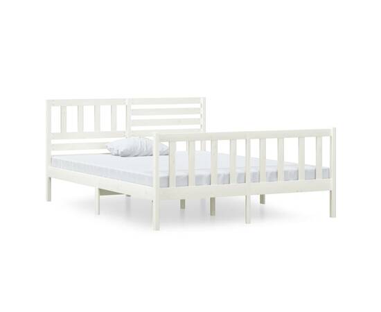 Cadru de pat small double 4ft, alb, 120x190 cm, lemn masiv, 2 image