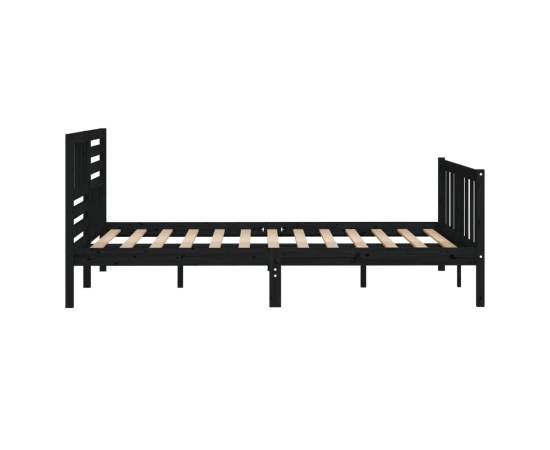 Cadru de pat small double 4ft, negru, 120x190 cm, lemn masiv, 5 image