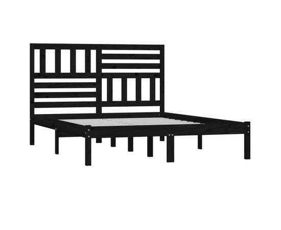 Cadru pat small double 4ft, negru, 120x190 cm, lemn masiv pin, 3 image