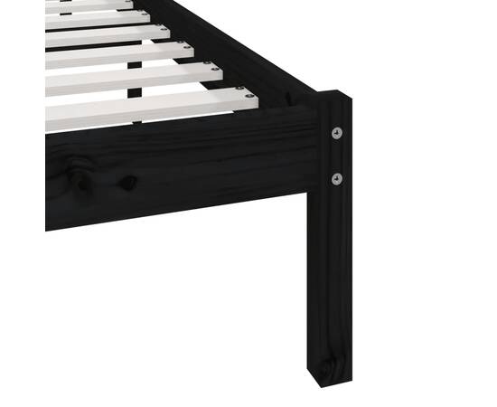 Cadru pat small double 4ft, negru, 120x190 cm, lemn masiv pin, 7 image