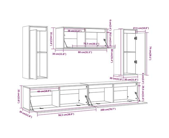 Comode tv, 5 buc., lemn masiv de pin, 11 image