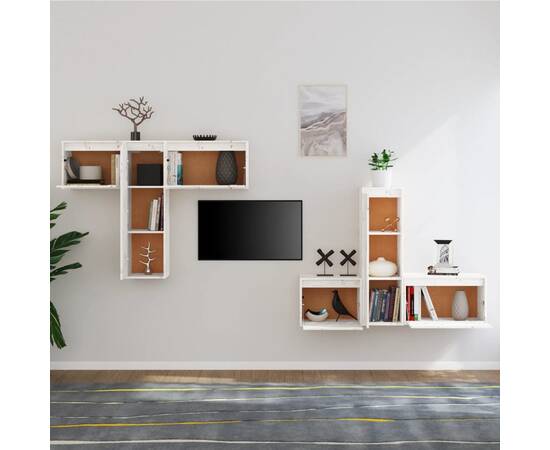 Comode tv, alb, 6 buc., lemn masiv de pin, 3 image