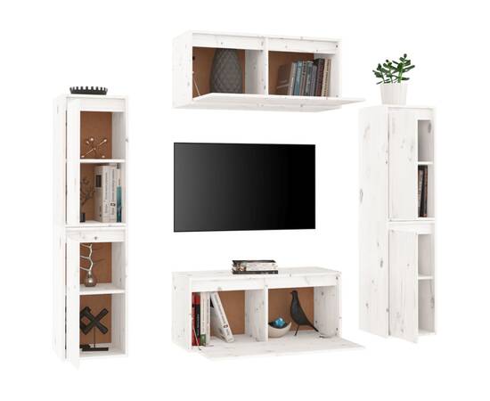 Comode tv, alb,6 buc., lemn masiv de pin, 4 image