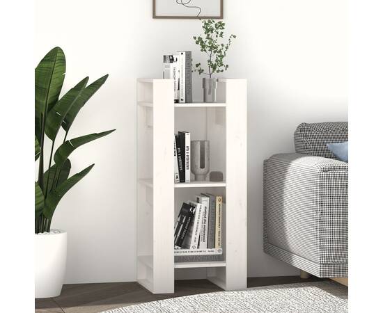 Bibliotecă/separator cameră, alb, 41x35x91 cm, lemn masiv pin, 4 image