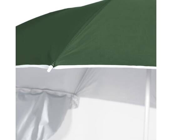 Umbrelă de plajă cu pereți laterali verde 215 cm, 5 image