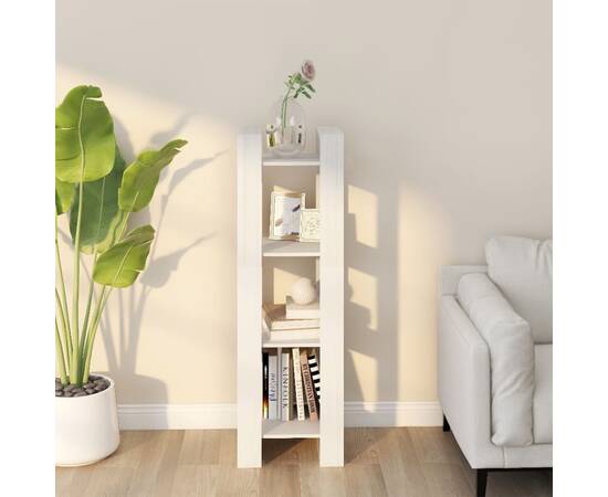 Bibliotecă/separator cameră, alb, 41x35x125 cm, lemn masiv pin