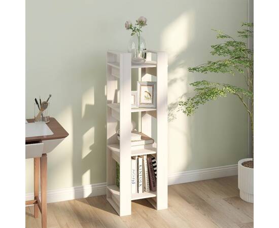 Bibliotecă/separator cameră, alb, 41x35x125 cm, lemn masiv pin, 4 image