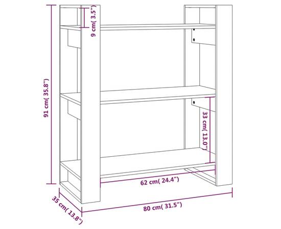 Bibliotecă/separator cameră, maro miere, 80x35x91 cm, lemn pin, 8 image