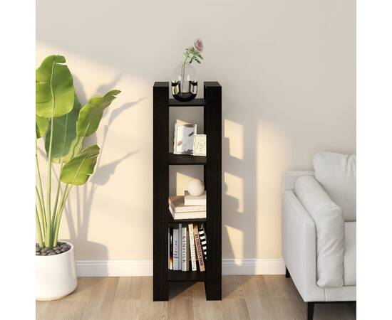 Bibliotecă/separator cameră negru 41x35x125 cm lemn masiv pin