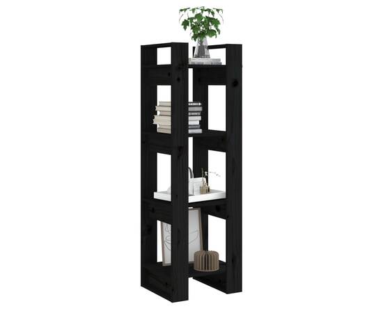 Bibliotecă/separator cameră negru 41x35x125 cm lemn masiv pin, 3 image