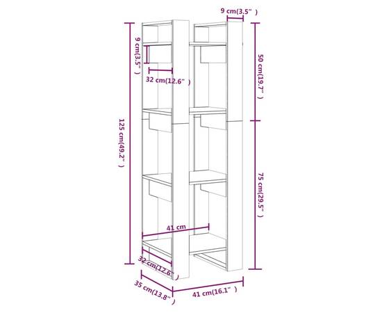 Bibliotecă/separator cameră negru 41x35x125 cm lemn masiv pin, 8 image