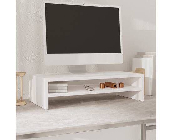Stand pentru monitor, alb, 50x24x13 cm, lemn masiv de pin, 3 image