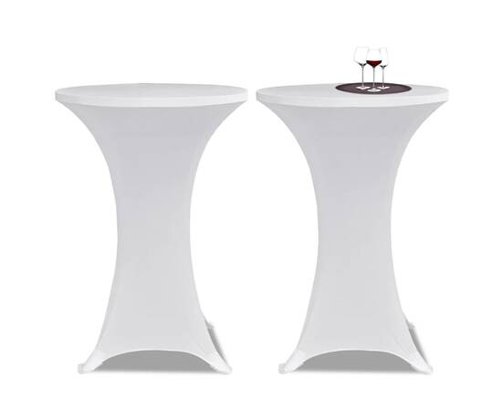 Husă de masă cu picior Ø70 cm, 4 buc., alb, elastic, 2 image