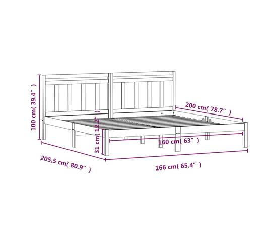 Cadru de pat, 160x200 cm, lemn masiv de pin, 9 image
