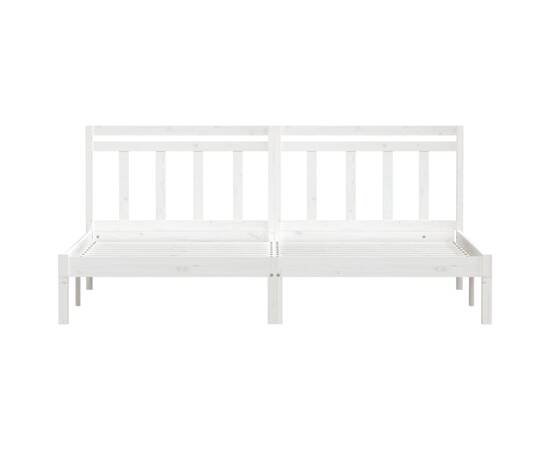 Cadru de pat, alb, 200x200 cm, lemn masiv de pin, 4 image